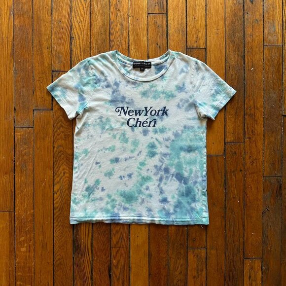 Madewell et Sezane Tie Dye New York Cheri T Shirt Top Women XXS White Blue Green - Picture 1 of 6